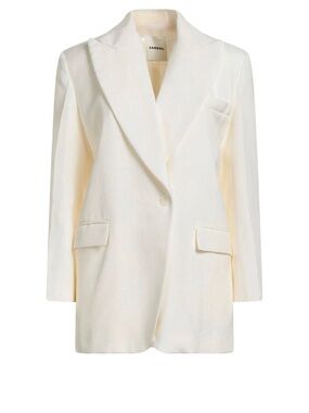 Sandro Cream Single-Button Notched Lapel Blazer